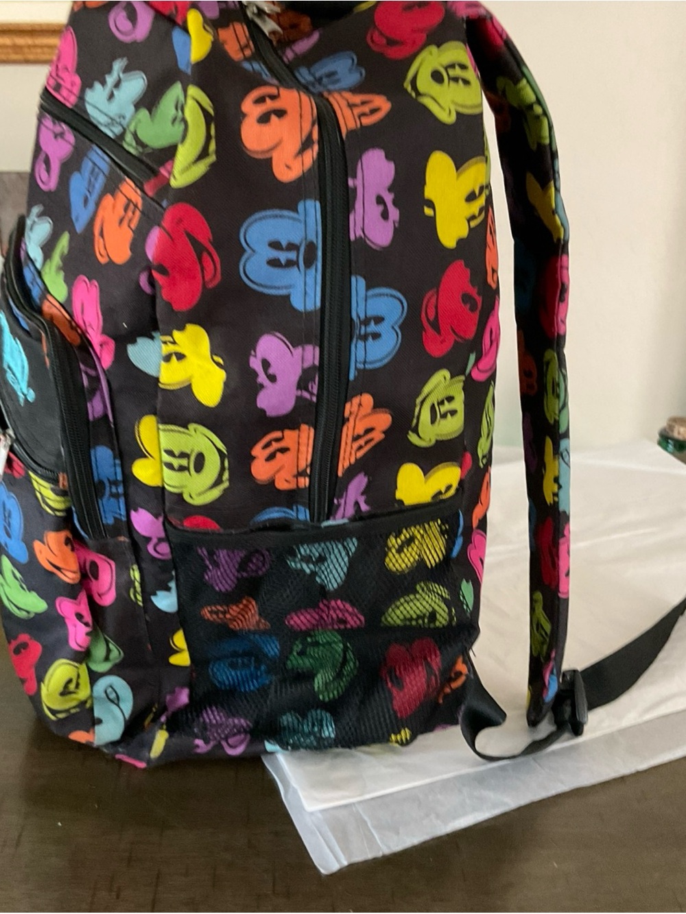 Disneyland Resort Mickey Mouse Faces Backpack Rainbow Embroidered Multicolor Zip - Picture 7 of 12